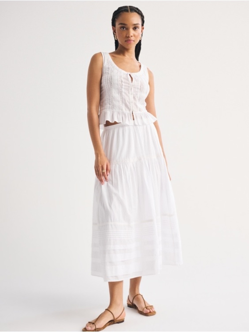 Abercrombie & Fitch White Tiered A-Line Skirt